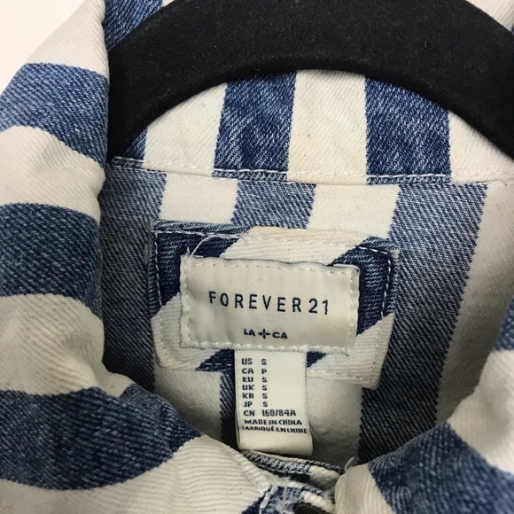 Forever 21 Blue Ivory Stripe Denim Jacket - Picture 7 of 9